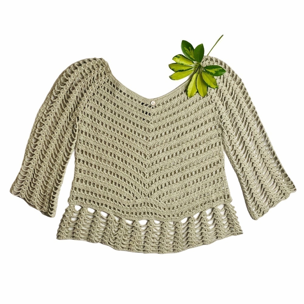 PURE HANDKNIT 100% Cotton Crochet Sweater M/L